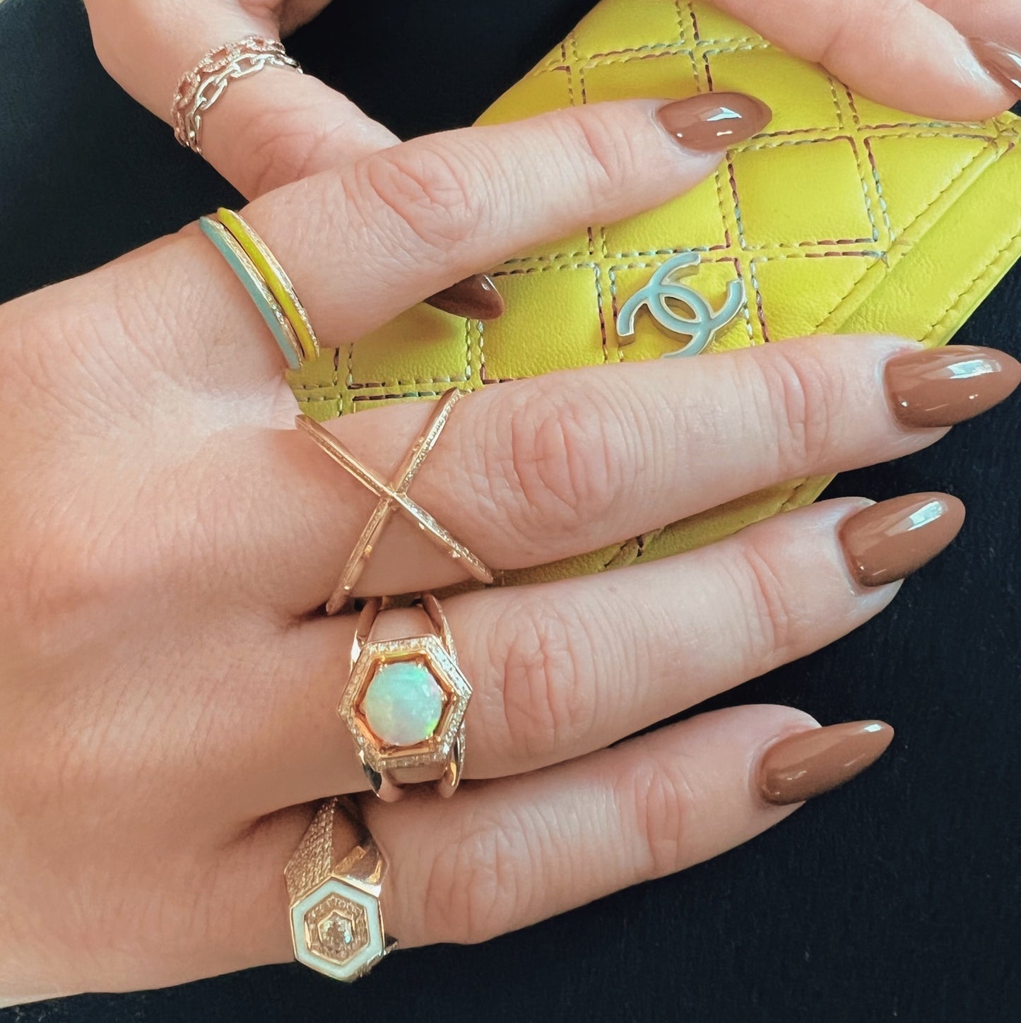 Geo Diamond & Opal Ring