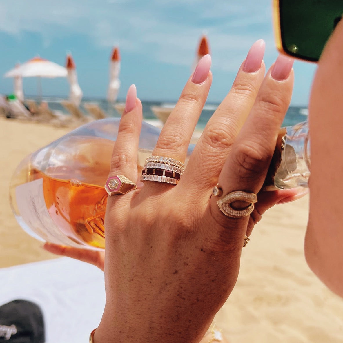 Diamond & Pink Enamel Signet Ring