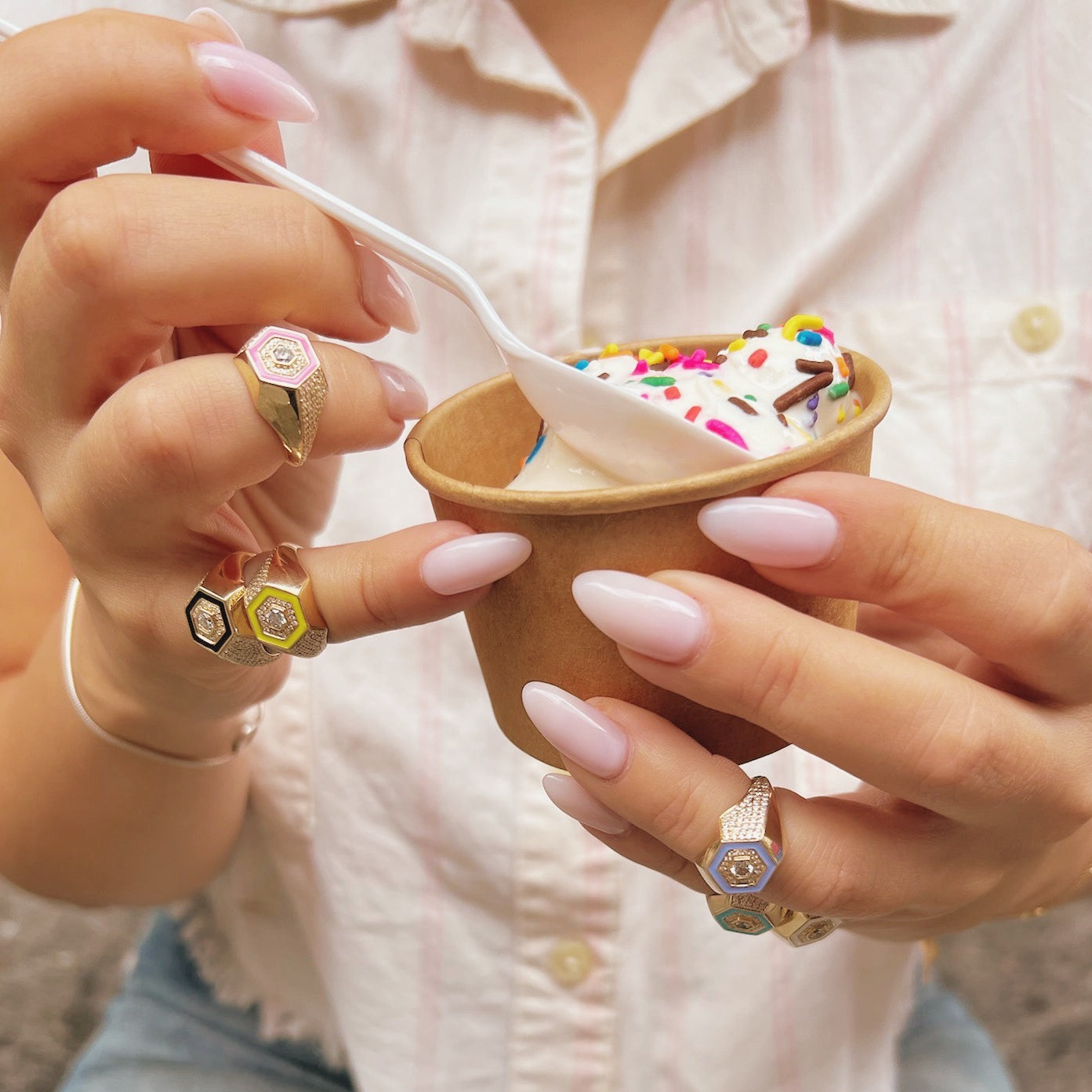 Diamond & Pink Enamel Signet Ring