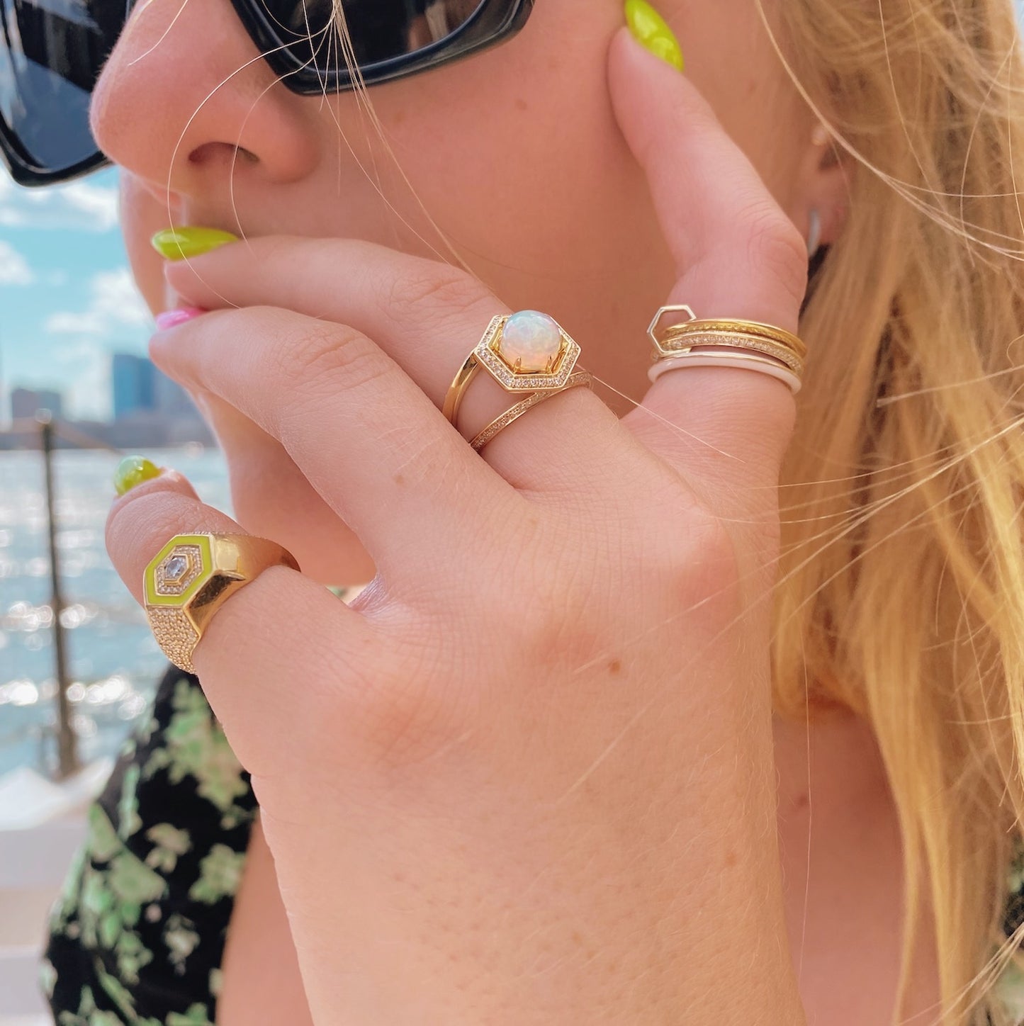 Geo Diamond & Opal Ring