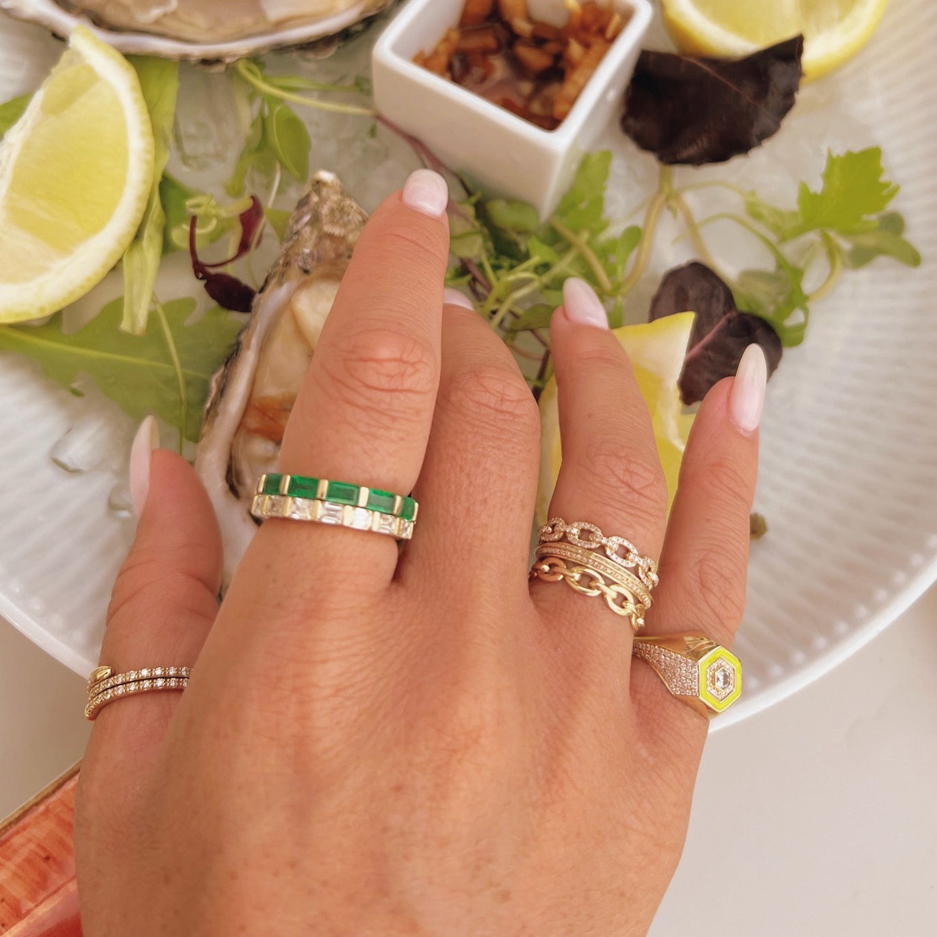 Diamond & Neon Enamel Signet Ring