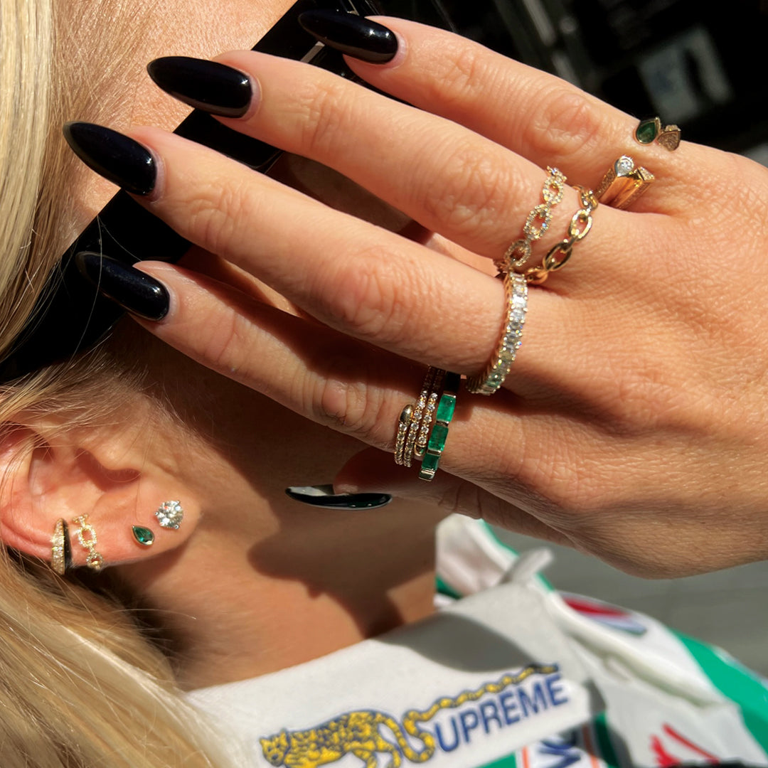 Open Diamond & Green Emerald Ring