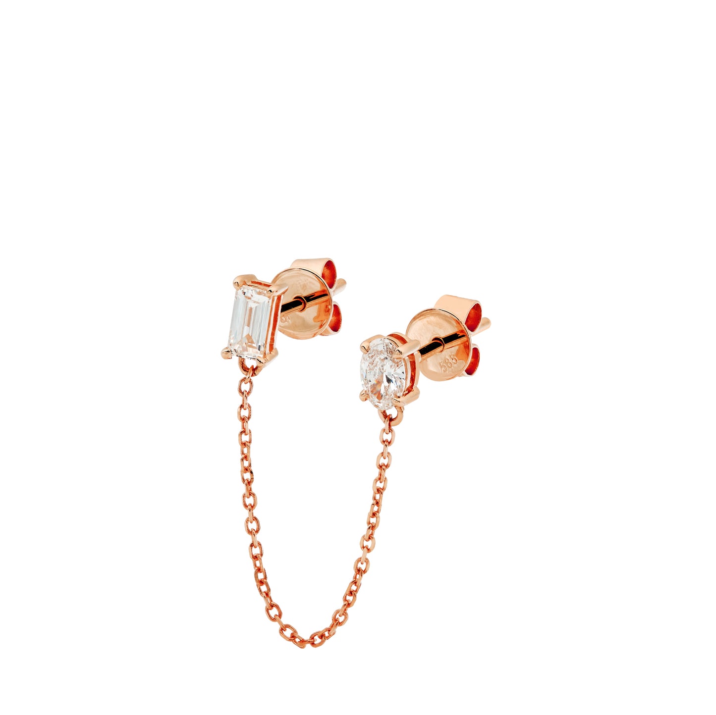 Chained Baguette & Oval Diamond Studs