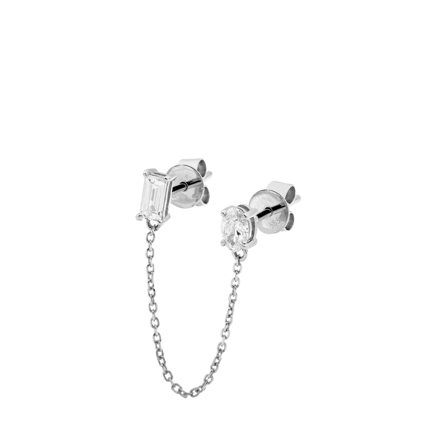 Chained Baguette & Oval Diamond Studs