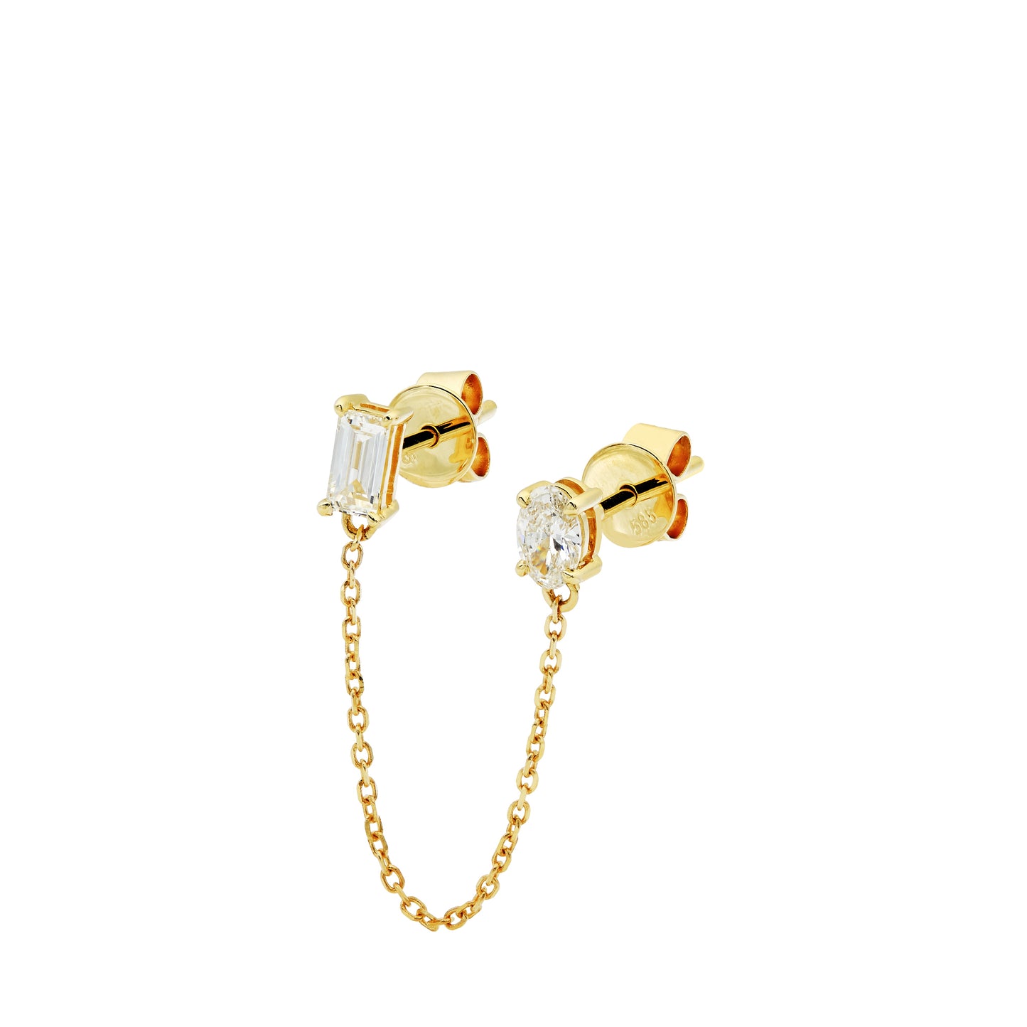 Chained Baguette & Oval Diamond Studs