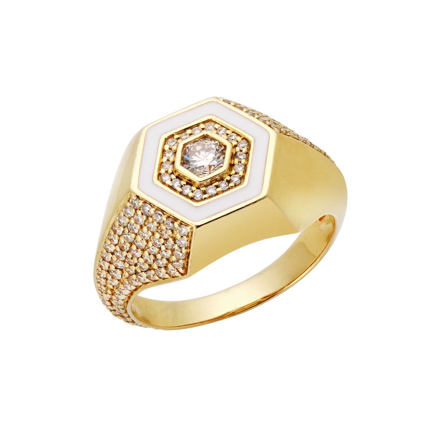 Diamond & White Enamel Signet Ring