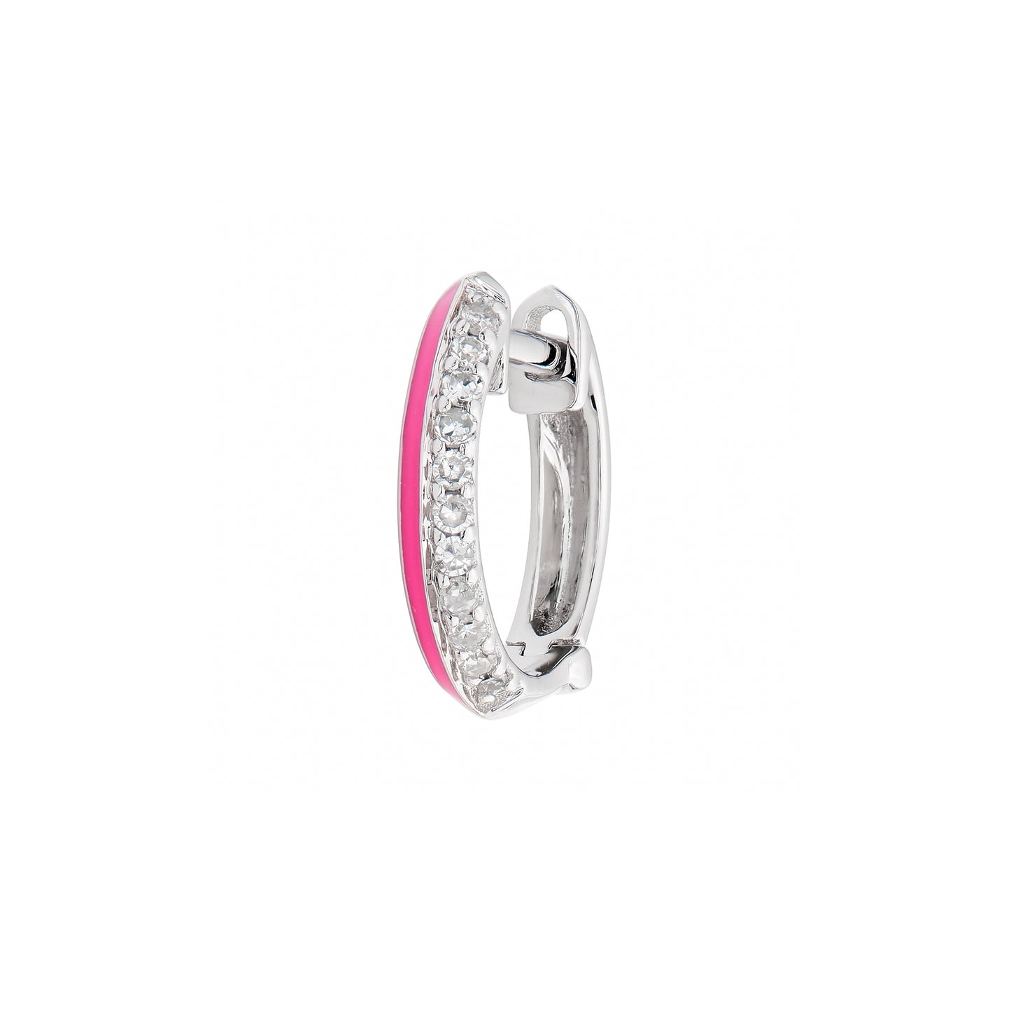 Diamond & Fuchsia Enamel Huggie