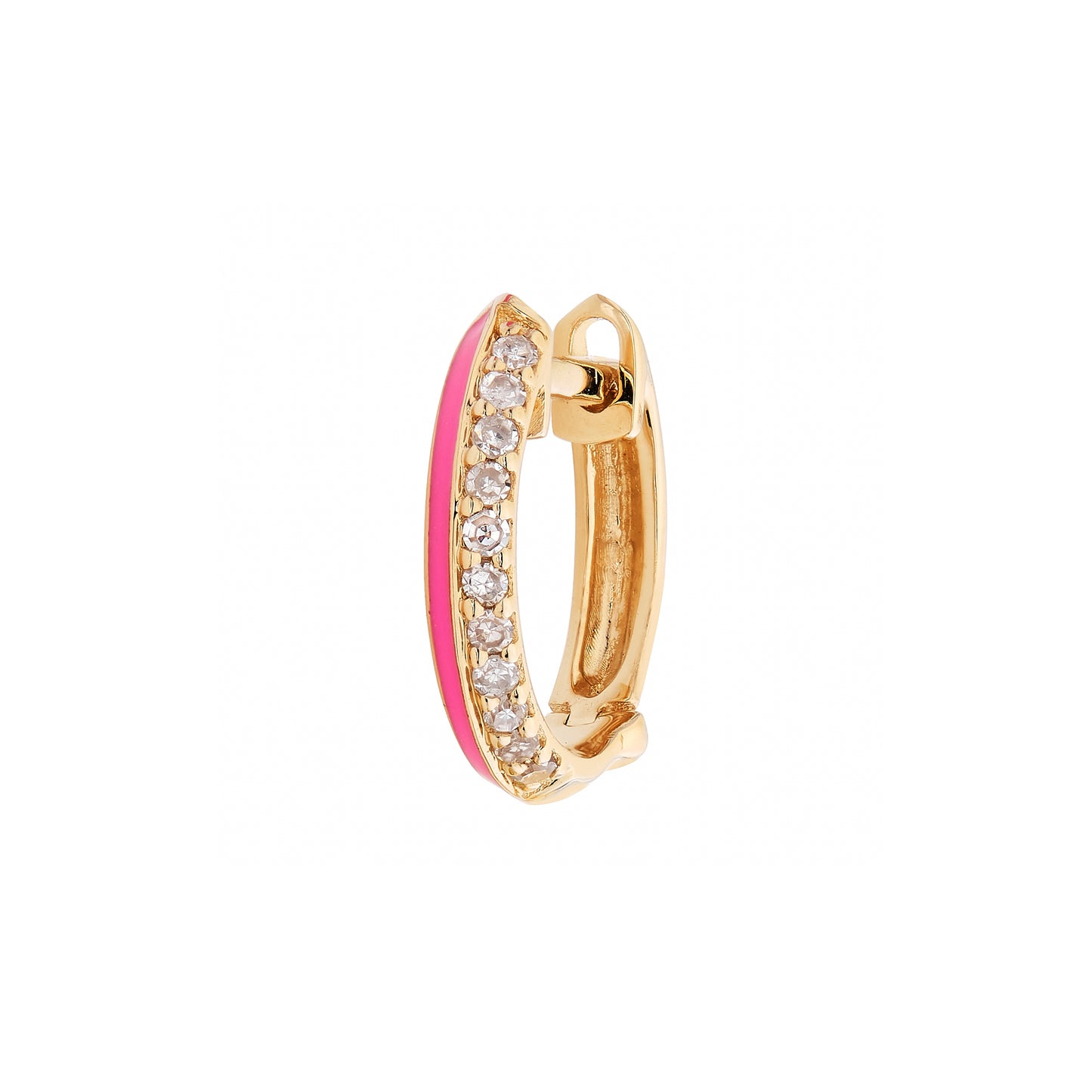 Diamond & Fuchsia Enamel Huggie