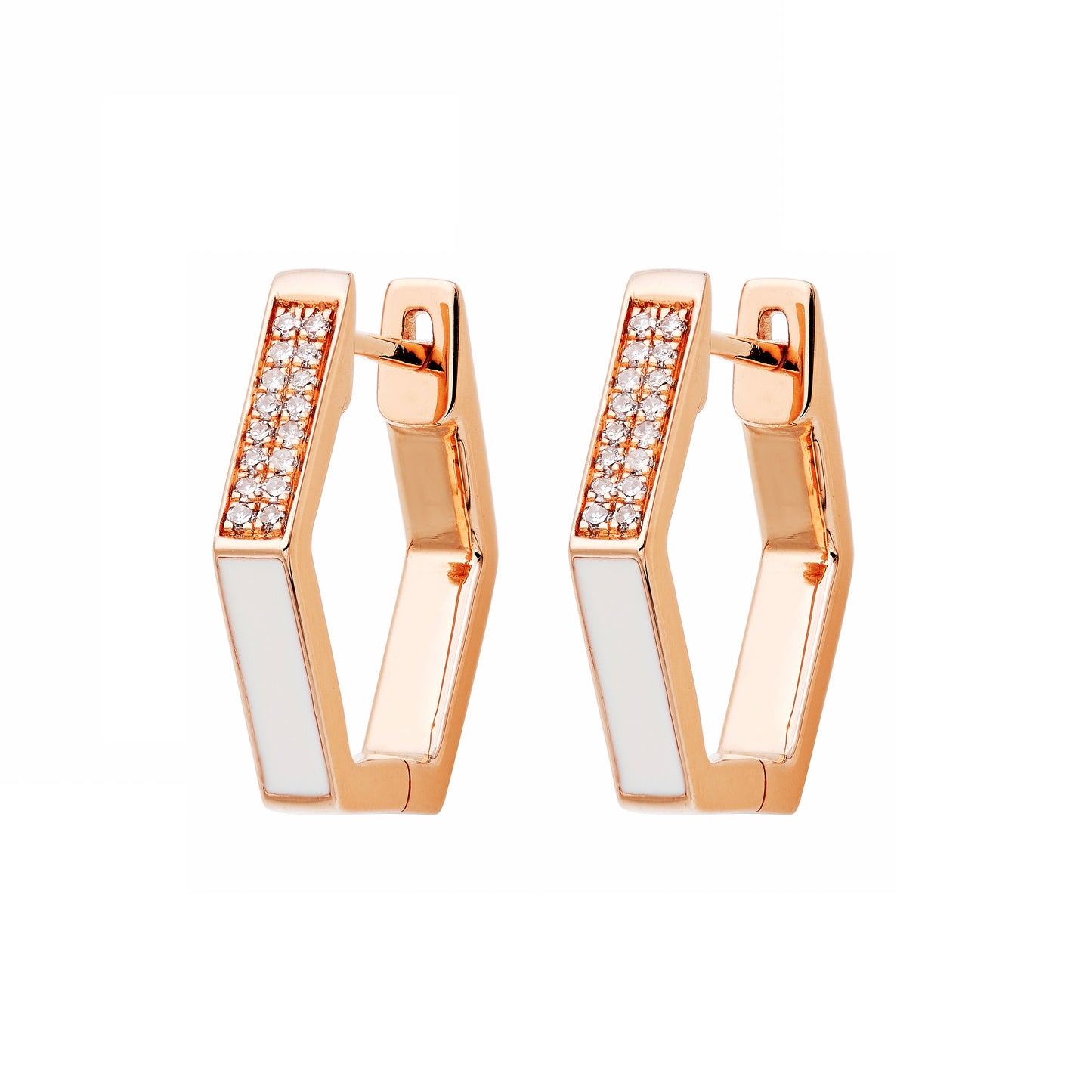 Geo Diamond & White Enamel Huggies