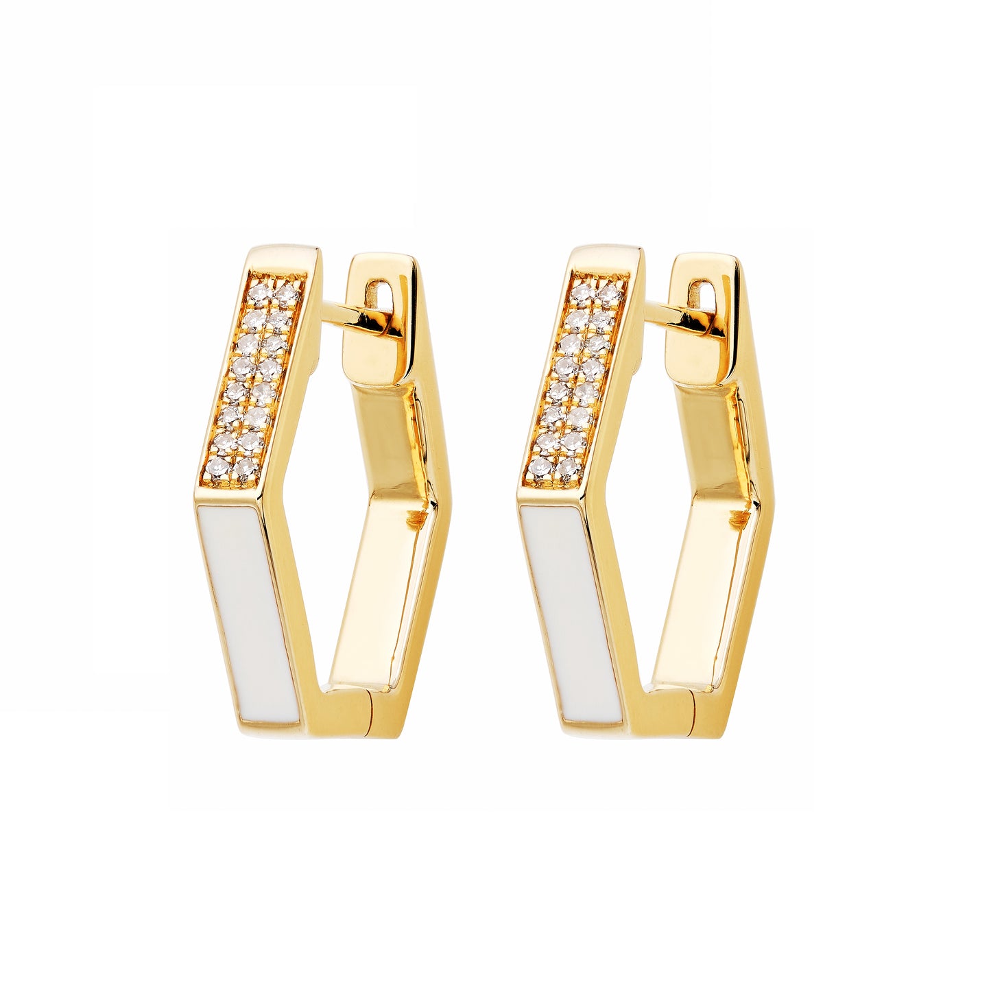 Geo Diamond & White Enamel Huggies
