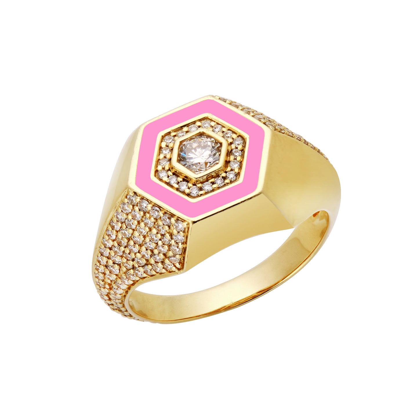 Diamond & Pink Enamel Signet Ring