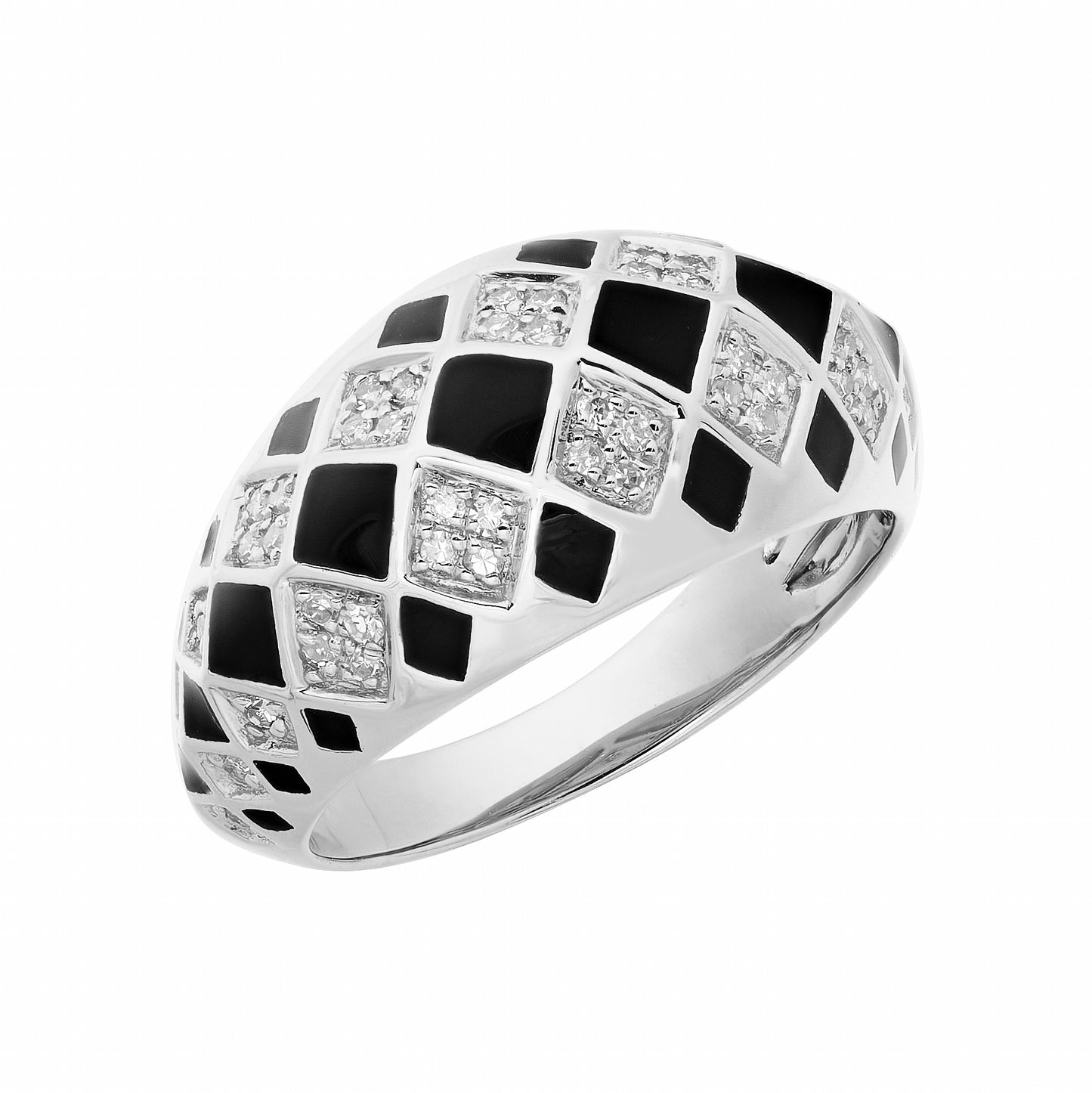 Checkerboard Diamond & Black Enamel Pinky Ring