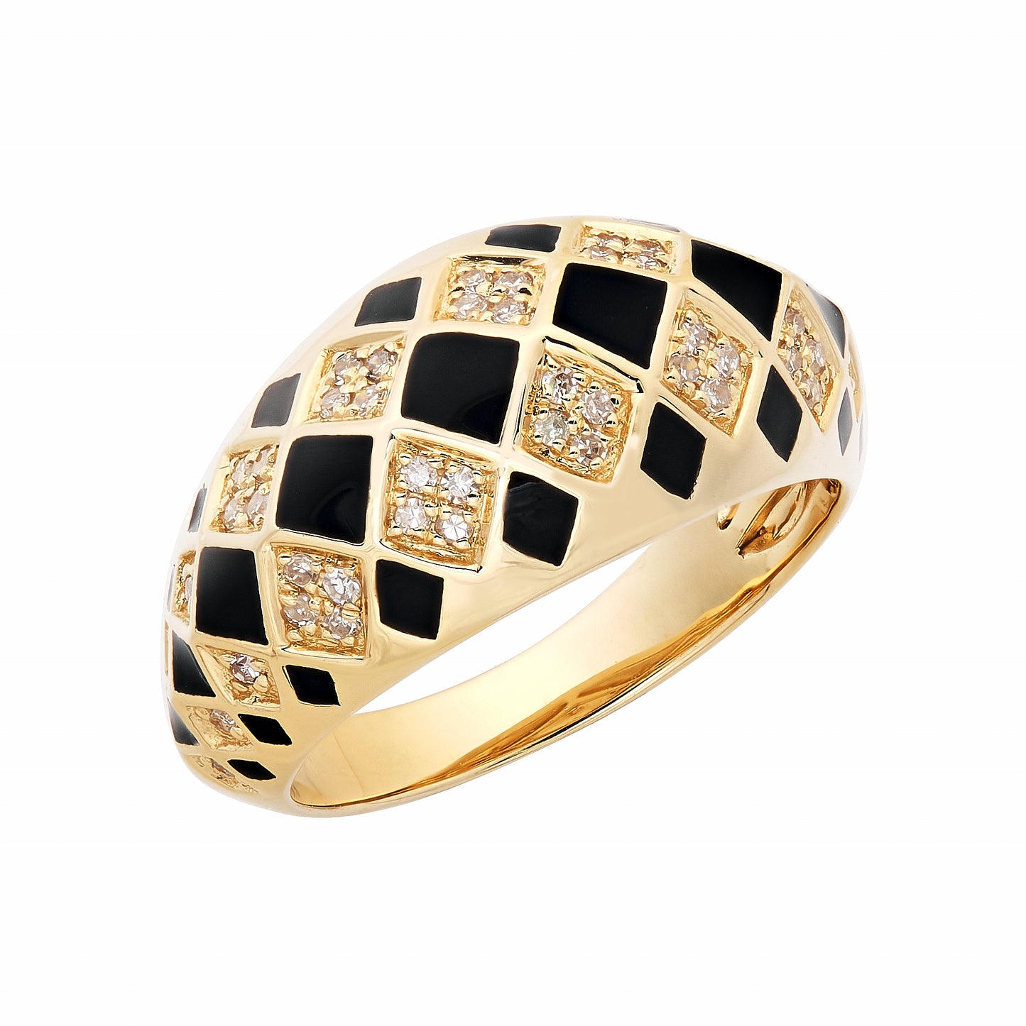 Checkerboard Diamond & Black Enamel Pinky Ring