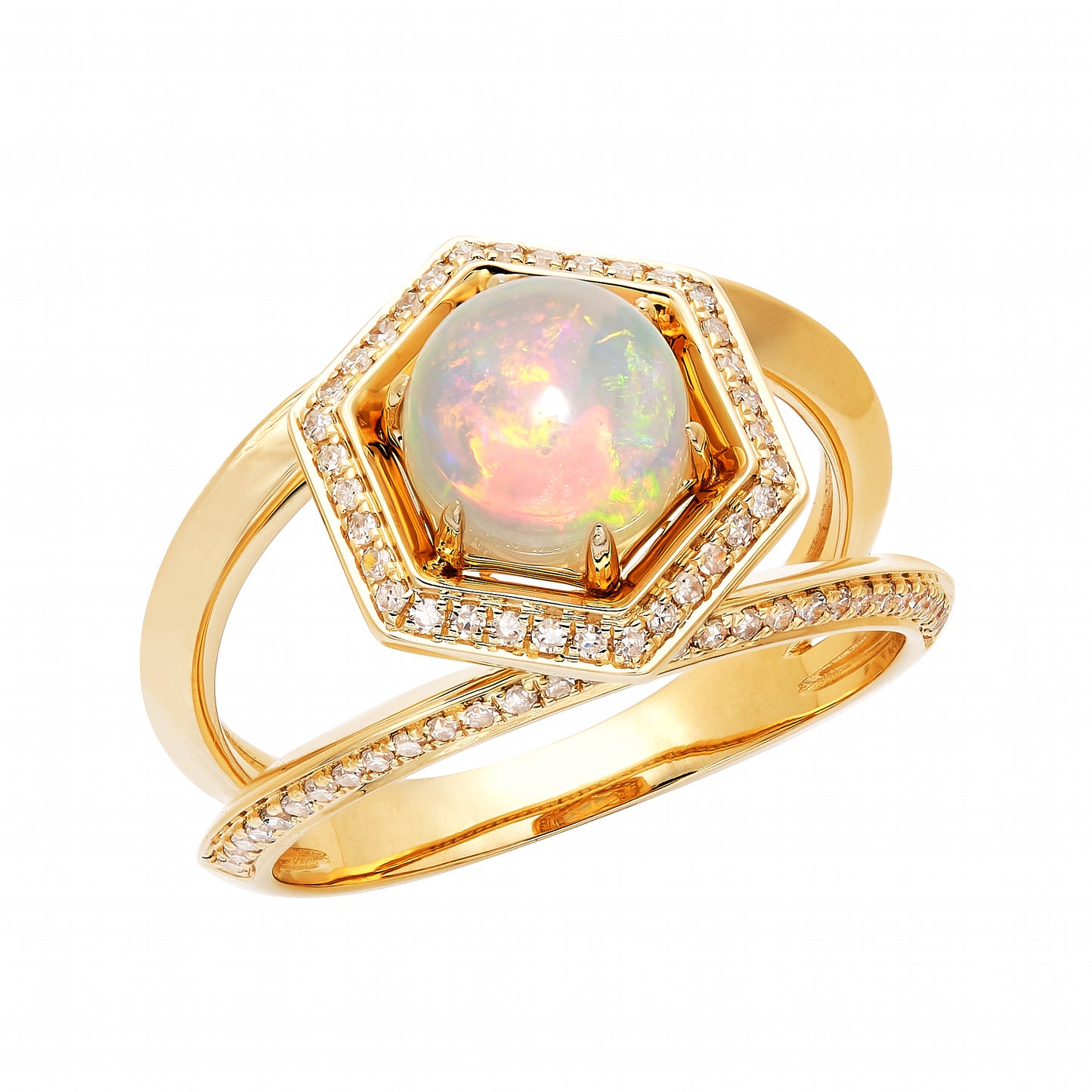 Geo Diamond & Opal Ring