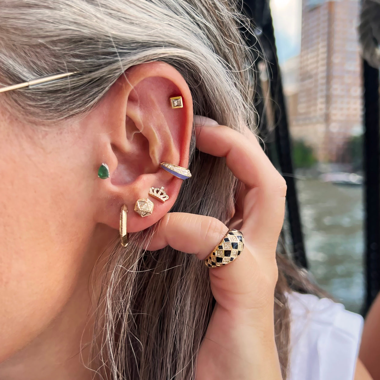 Diamond & Lavender Enamel Ear Cuff