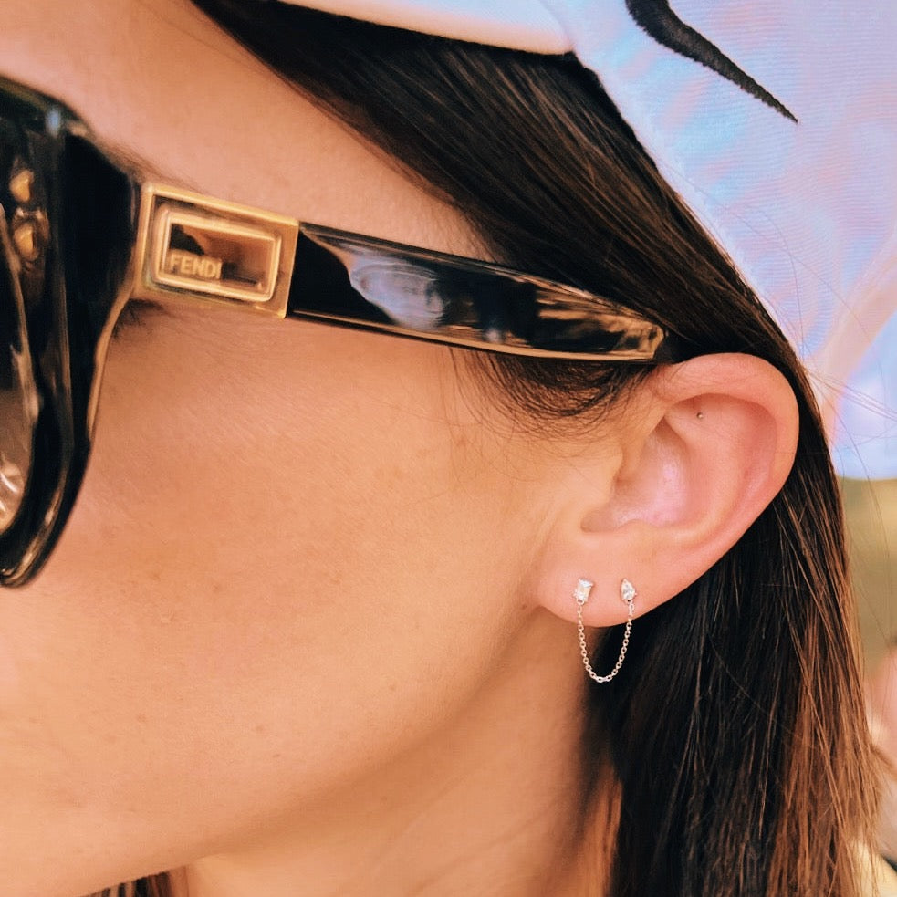 Chained Baguette & Trillion Diamond Studs