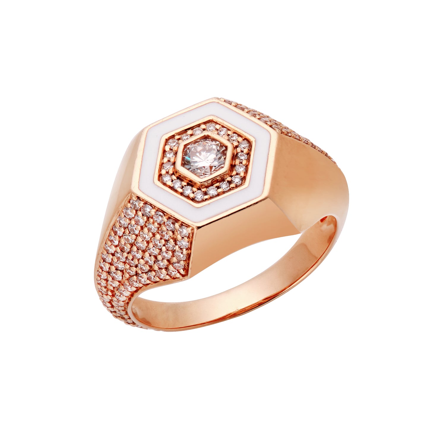 Diamond & White Enamel Signet Ring