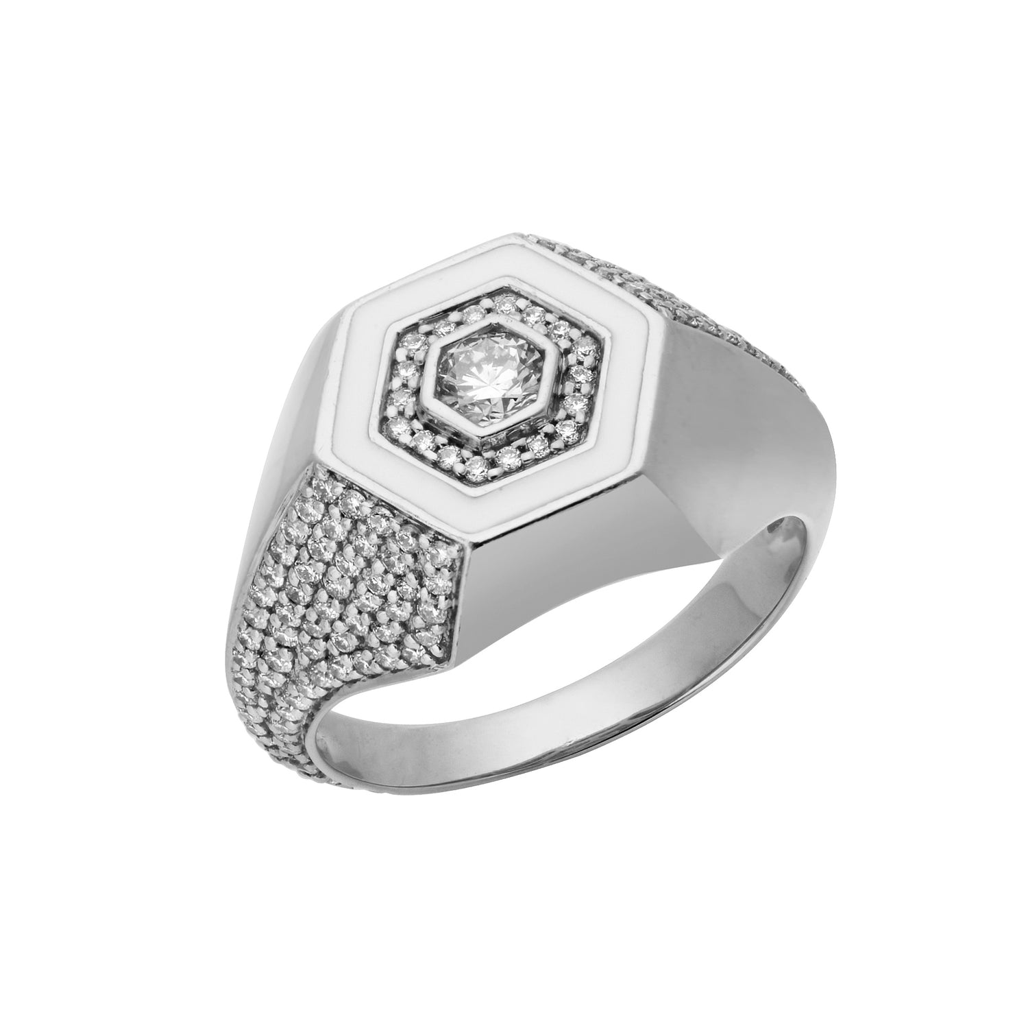 Diamond & White Enamel Signet Ring