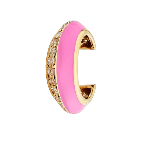 Diamond & Pink Enamel Ear Cuff