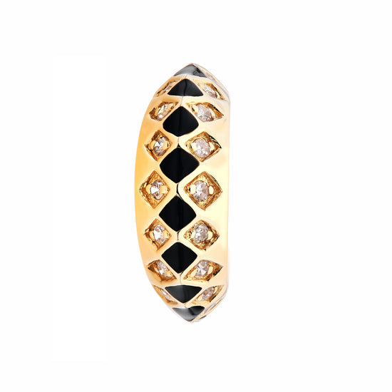 Checkerboard Diamond & Black Enamel Ear Cuff