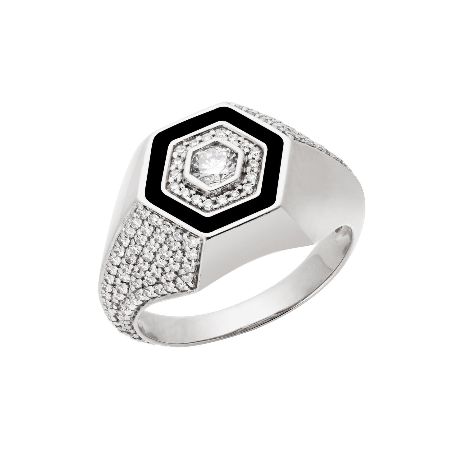 Diamond & Black Enamel Signet Ring