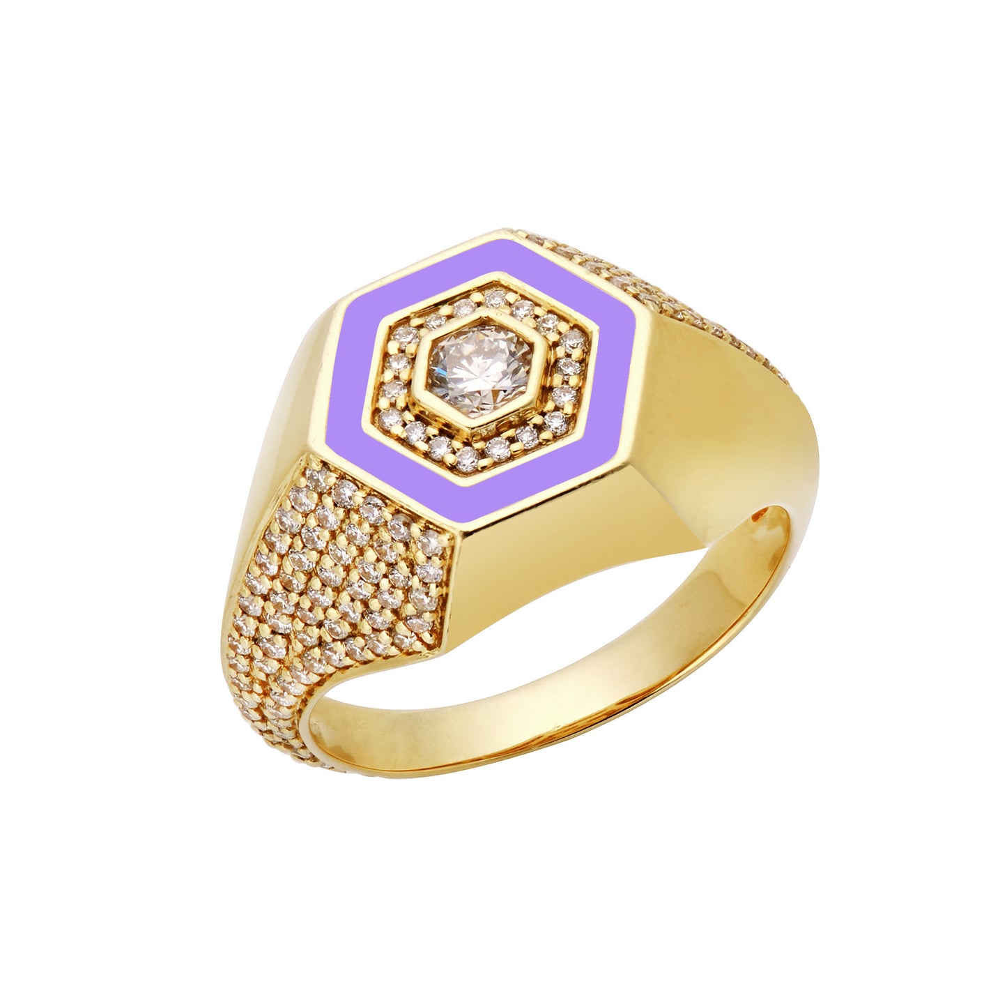 Diamond & Lavender Enamel Signet Ring