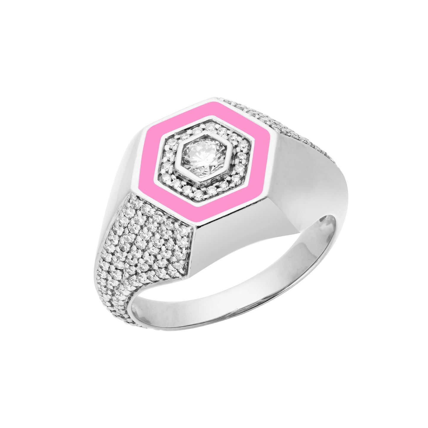 Diamond & Pink Enamel Signet Ring
