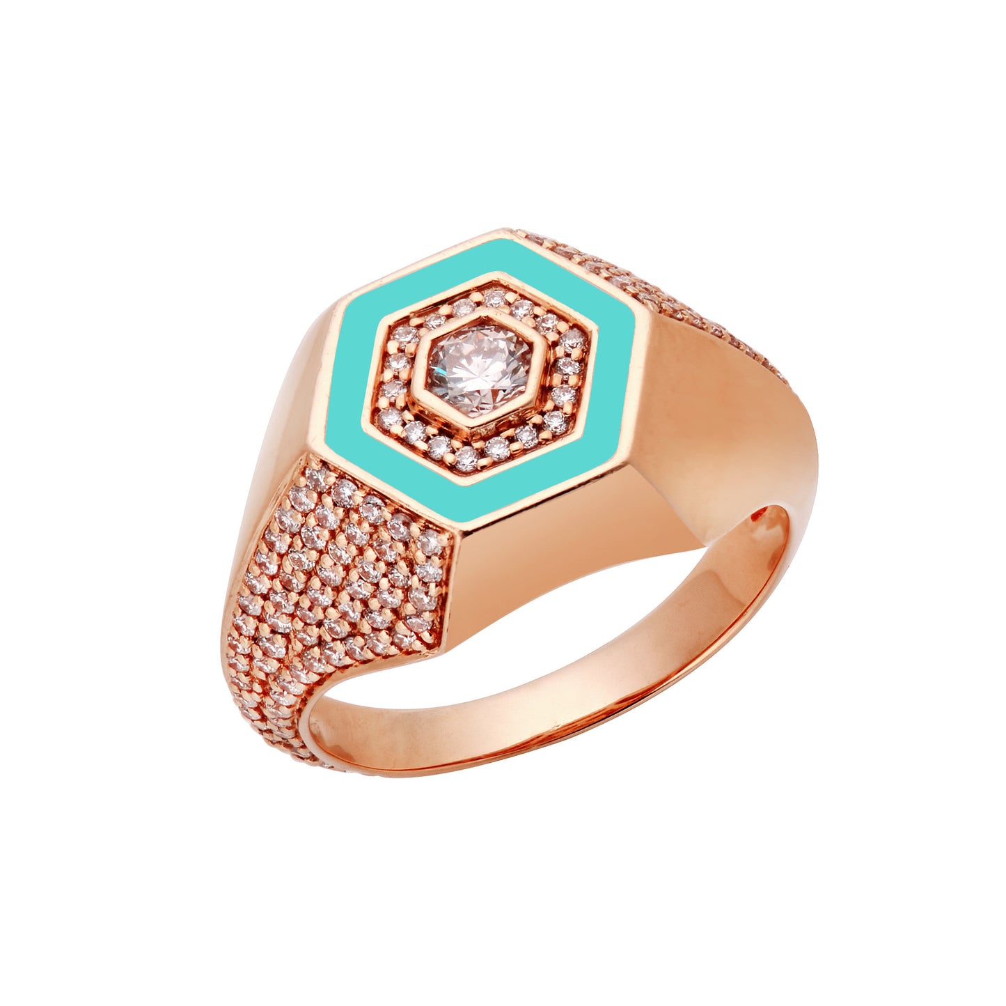 Diamond & Turquoise Enamel Signet Ring