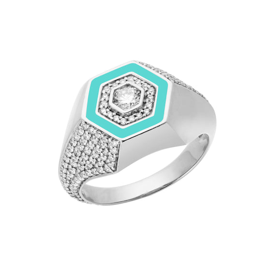 Diamond & Turquoise Enamel Signet Ring