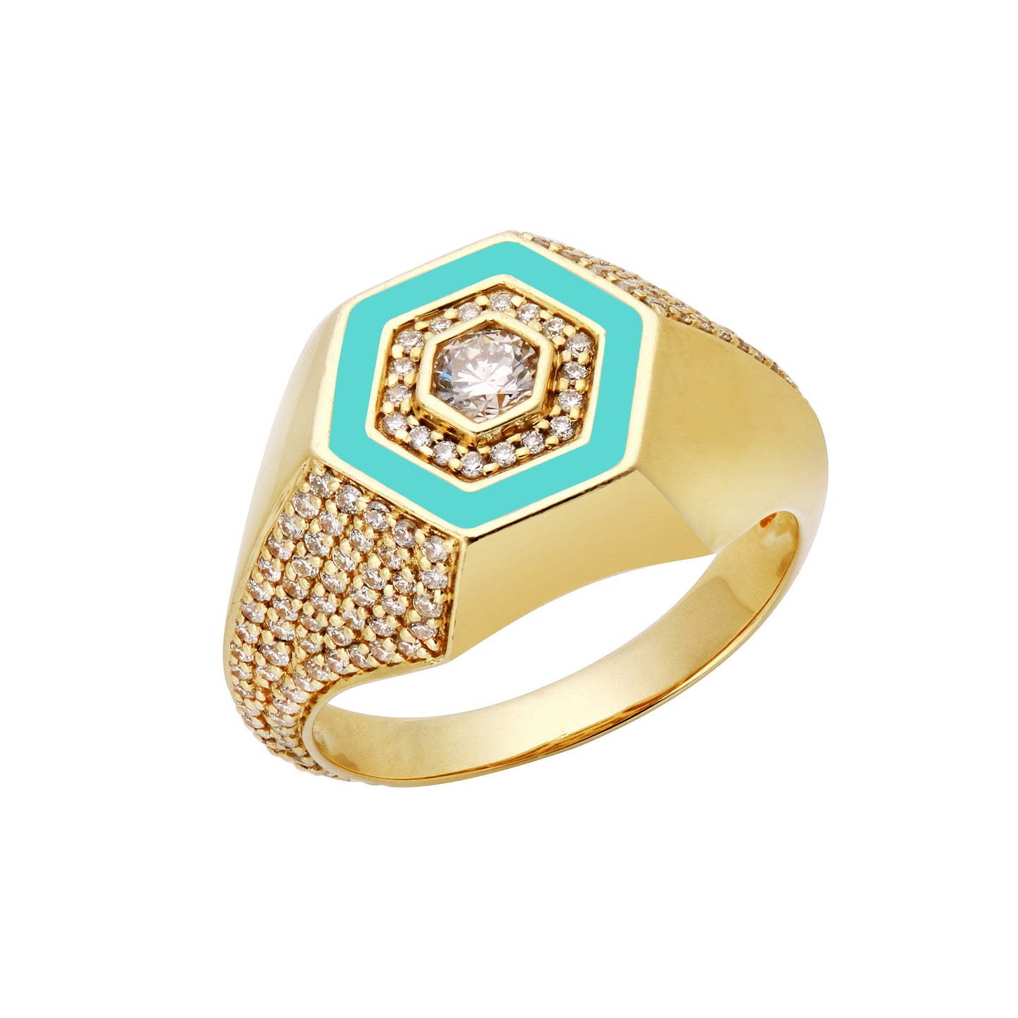 Diamond & Turquoise Enamel Signet Ring