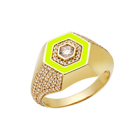 Diamond & Neon Enamel Signet Ring