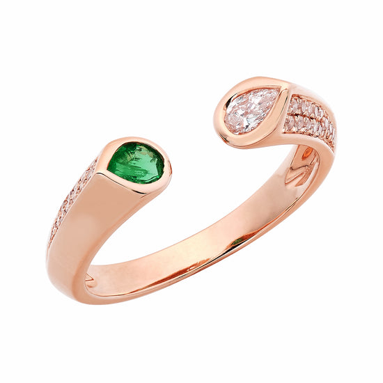 Open Diamond & Green Emerald Ring