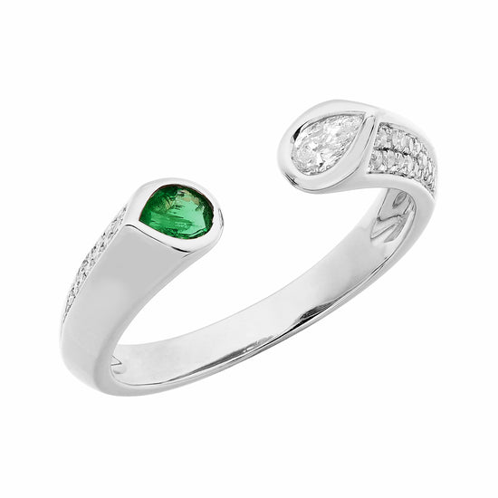 Open Diamond & Green Emerald Ring