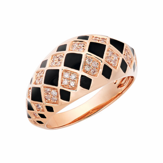 Checkerboard Diamond & Black Enamel Pinky Ring