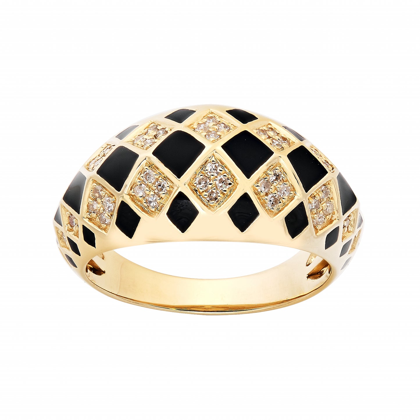 Checkerboard Diamond & Black Enamel Pinky Ring